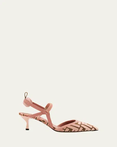 Fendi Pink Ff Velvet Colibrì Lite Slingback In Pink