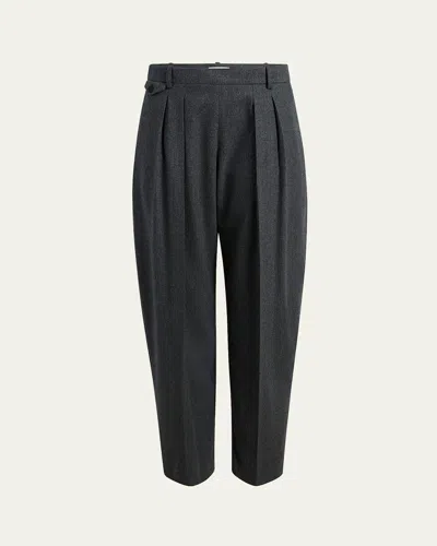 Khaite August Pleated Wool Straight-leg Pants In Gray
