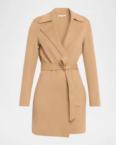 Sofia Cashmere Double Face Wool Blend Wrap Coat In Camel