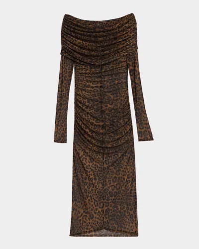 Lapointe Bodycon Leopard-print Mesh Midi Dress In Brown