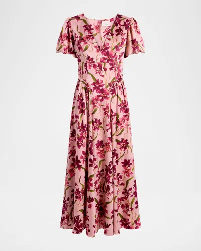 Cinq À Sept Cinq A Sept Trailing Hibiscus Midi Dress In Pink