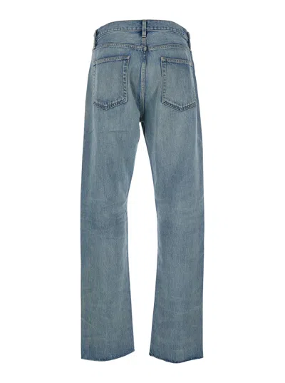 Fear Of God Men Blue Five-pocket Jeans With Front Logo Patch In Denim Man