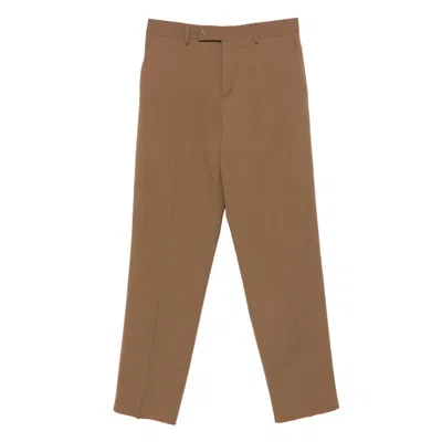 Fendi Men Beige Pants With Belt Loops And Ff Plaque On The Loop In Wool Woman In Brown