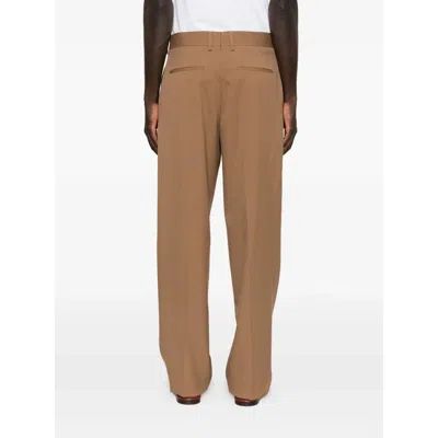 Fendi Men Beige Pants With Belt Loops And Ff Plaque On The Loop In Wool Woman In Brown