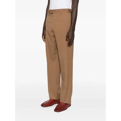 Fendi Men Beige Pants With Belt Loops And Ff Plaque On The Loop In Wool Woman In Brown