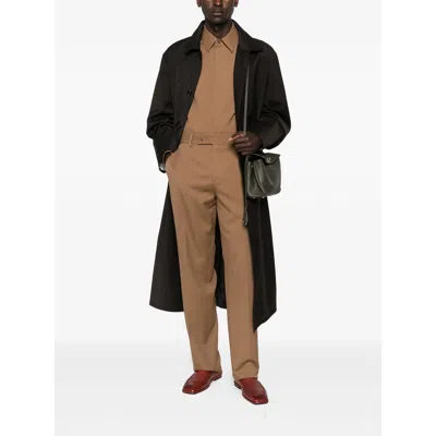 Fendi Men Beige Pants With Belt Loops And Ff Plaque On The Loop In Wool Woman In Brown