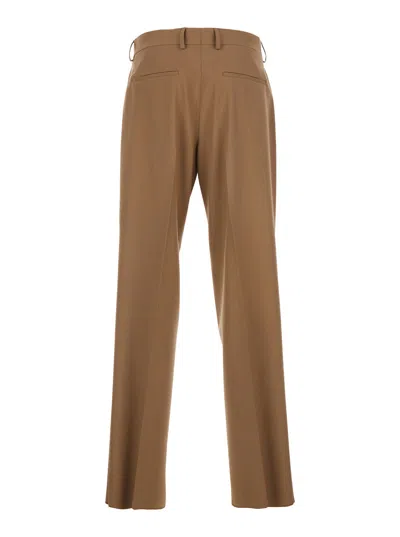 Fendi Men Beige Pants With Belt Loops And Ff Plaque On The Loop In Wool Woman In Brown