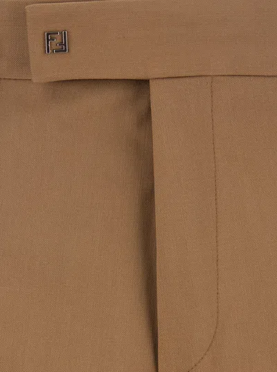 Fendi Men Beige Pants With Belt Loops And Ff Plaque On The Loop In Wool Woman In Brown