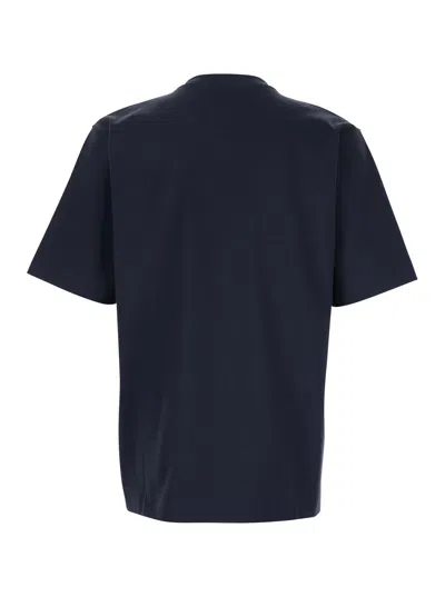 Fendi Men Blue Crewneck T-shirt With Logo Printed On The Front And Patch Pocket With Zip In Cotton M In Blue