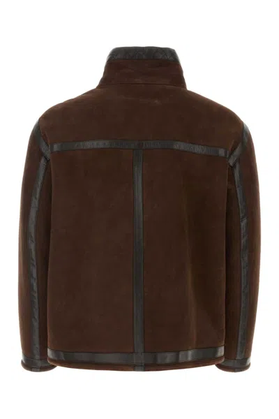 Fendi Luxurious Monochrome High Neck Oversized Zip-up Jacket For Men In Brown