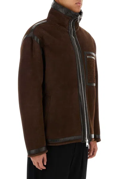 Fendi Luxurious Monochrome High Neck Oversized Zip-up Jacket For Men In Brown