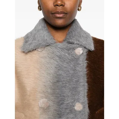 Fendi Wool Coat With Button Embellishments And Pockets In Multi