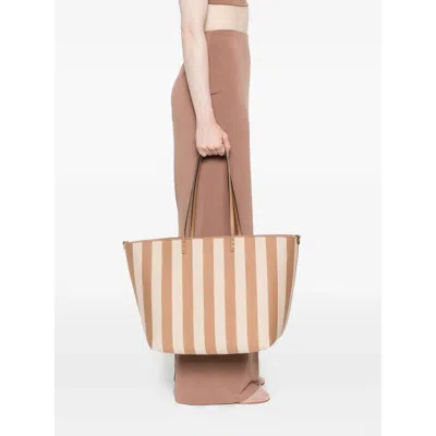 Fendi Pequin Striped And Ff Fabric Roll Large Reversible Shopper In Neutral