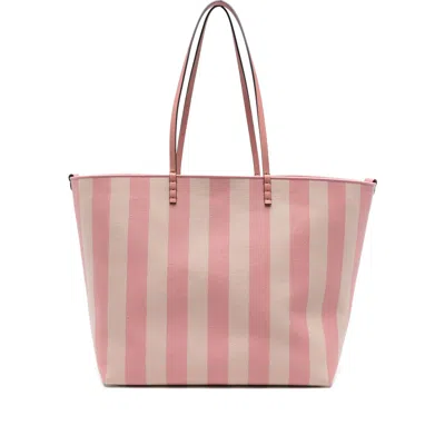 Fendi Women Roll Large Striped Tote Bag In Pink