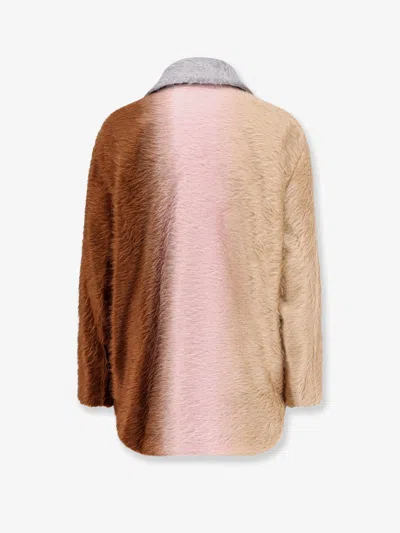 Fendi Wool Coat With Button Embellishments And Pockets In Multi