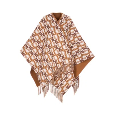 Fendi Biscuit Wool Blend Reversible Cape In Brown