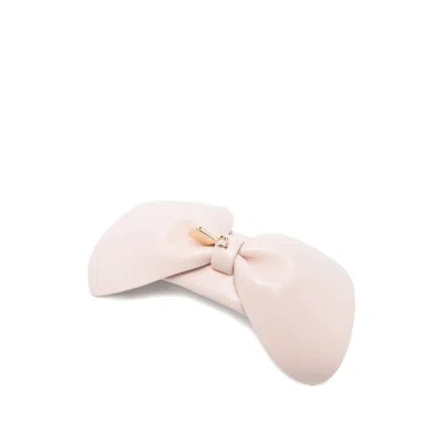Ferragamo Bow-detail Leather Hair Clip In Pink