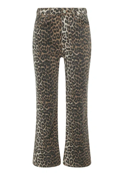 Ganni Wide-leg Animal Print High-rise Jeans With Belt Loops In Gray