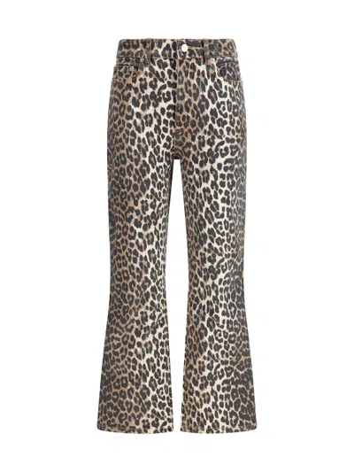 Ganni Wide-leg Animal Print High-rise Jeans With Belt Loops In Gray