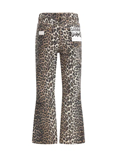 Ganni Wide-leg Animal Print High-rise Jeans With Belt Loops In Gray