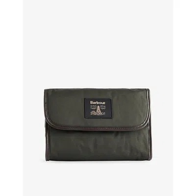Barbour Mens Olive/beacon Hanging Waxed-cotton Washbag In Green
