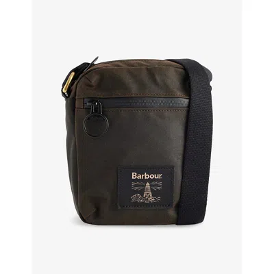 Barbour Mens Olive/black Field Waxed-cotton Cross-body Bag In Brown