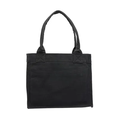 Ganni Black Large Black Shopper With Double Handles And Front Decoration In Cotton Woman In Black