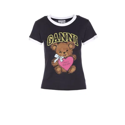 Ganni Graphic Print Crew Neck Short Sleeve Top In Multi