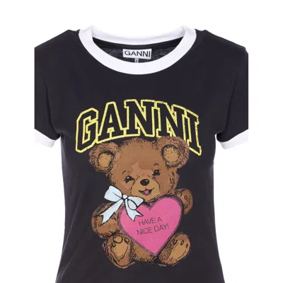 Ganni Graphic Print Crew Neck Short Sleeve Top In Multi