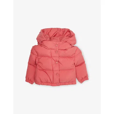 Moncler Dark Pink Laurie Hooded Shell-down Jacket 6 Months- In Pink