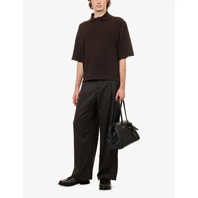 Jacquemus Mens Dark Brown Lino Short-sleeve Knitted Polo Top In Animal Print