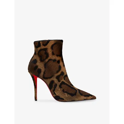 Christian Louboutin Miss Z 100mm Leopard Pony Hair Ankle Boots In Brown