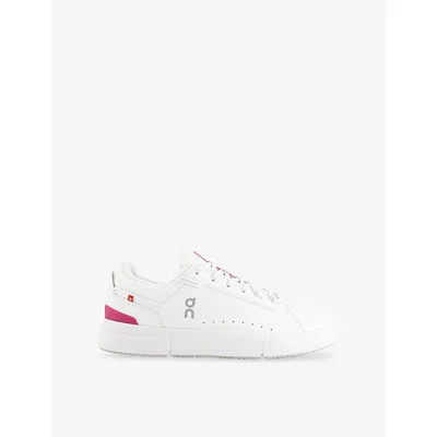 On Womens White Pink F The Roger Advantage Faux-leather Low-top Trainers In White