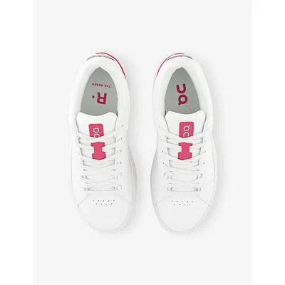 On Womens White Pink F The Roger Advantage Faux-leather Low-top Trainers In White