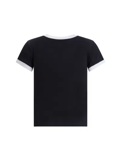 Ganni Graphic Print Crew Neck Short Sleeve Top In Black