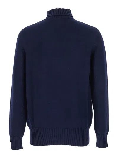 Givenchy Turtleneck Sweater In Cotton With Paris Embroidery Clothing In Blue