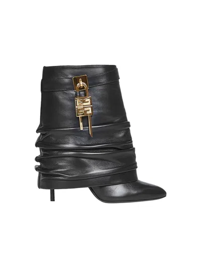 Givenchy Women Black Nappa Leather Shark Lock Stiletto Ankle Boots In Multi