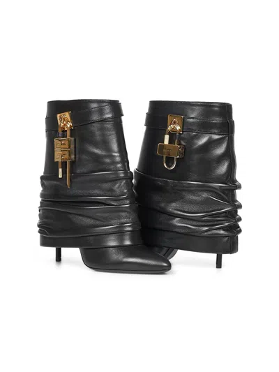 Givenchy Women Black Nappa Leather Shark Lock Stiletto Ankle Boots In Multi