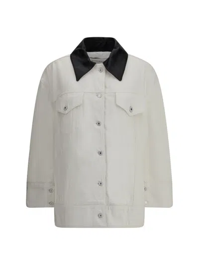Givenchy Oversize Denim Trucker Jacket With Leather Collar In White