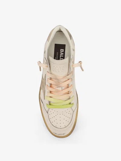 Golden Goose Ball Star Sneakers In Leather With Laminated Star And Suede Heel Tab Shoes In White