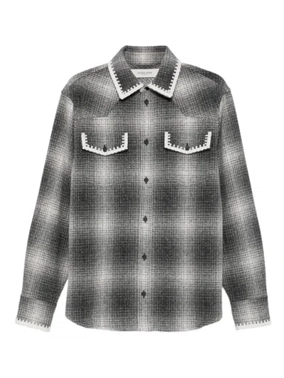 Golden Goose Wool Blend Long Sleeve Checked Shirt In Multi