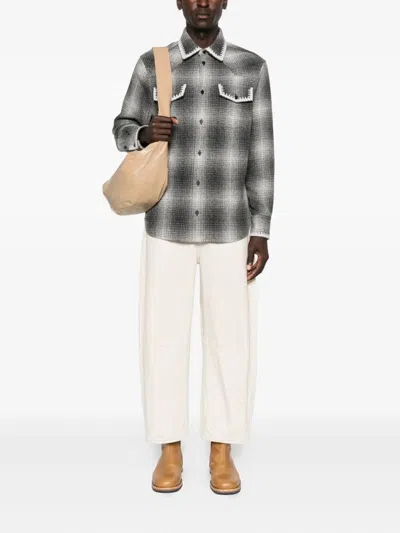 Golden Goose Wool Blend Long Sleeve Checked Shirt In Multi