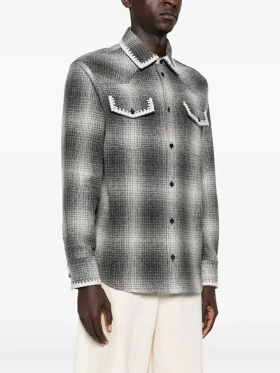 Golden Goose Wool Blend Long Sleeve Checked Shirt In Multi
