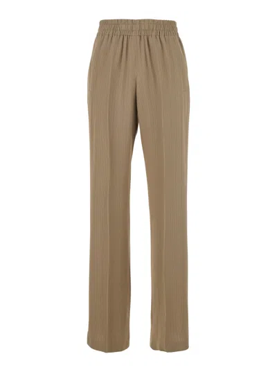 Golden Goose 'brittany' Beige Pants With Logo Charm Detail On The Rear And All-over Striped Motif In Viscose Blen In Brown