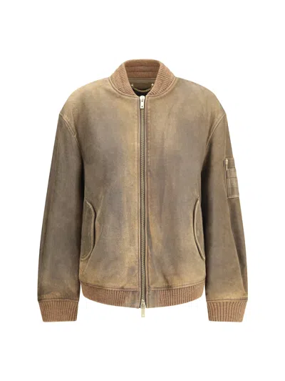 Golden Goose Brown Jacket With Sleeve Pocket And Distressed Effects In Leather Woman In Brown