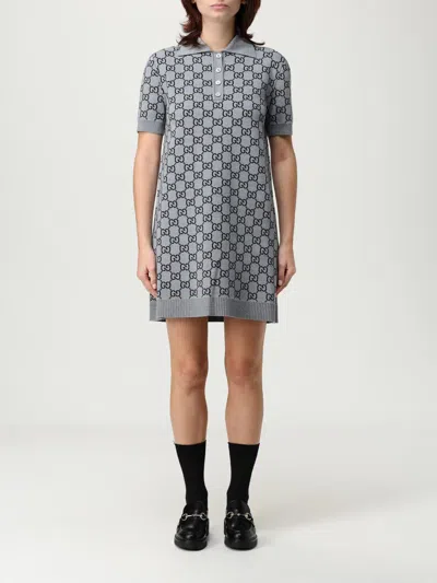 Gucci Gg Wool Dress With Ribbed Profiles In Multi