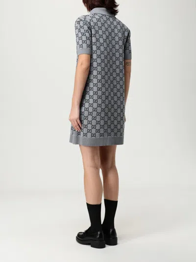 Gucci Gg Wool Dress With Ribbed Profiles In Multi