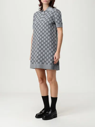 Gucci Gg Wool Dress With Ribbed Profiles In Multi