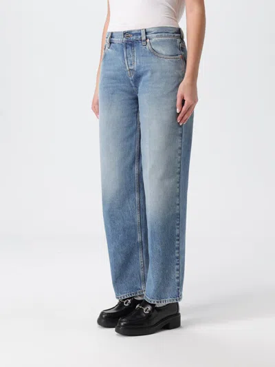 Gucci Blue Jeans With Logo Patch On The Rear And Faded Effect In Denim Woman