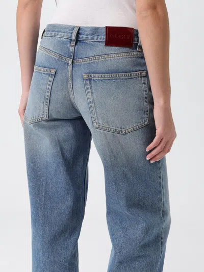 Gucci Blue Jeans With Logo Patch On The Rear And Faded Effect In Denim Woman